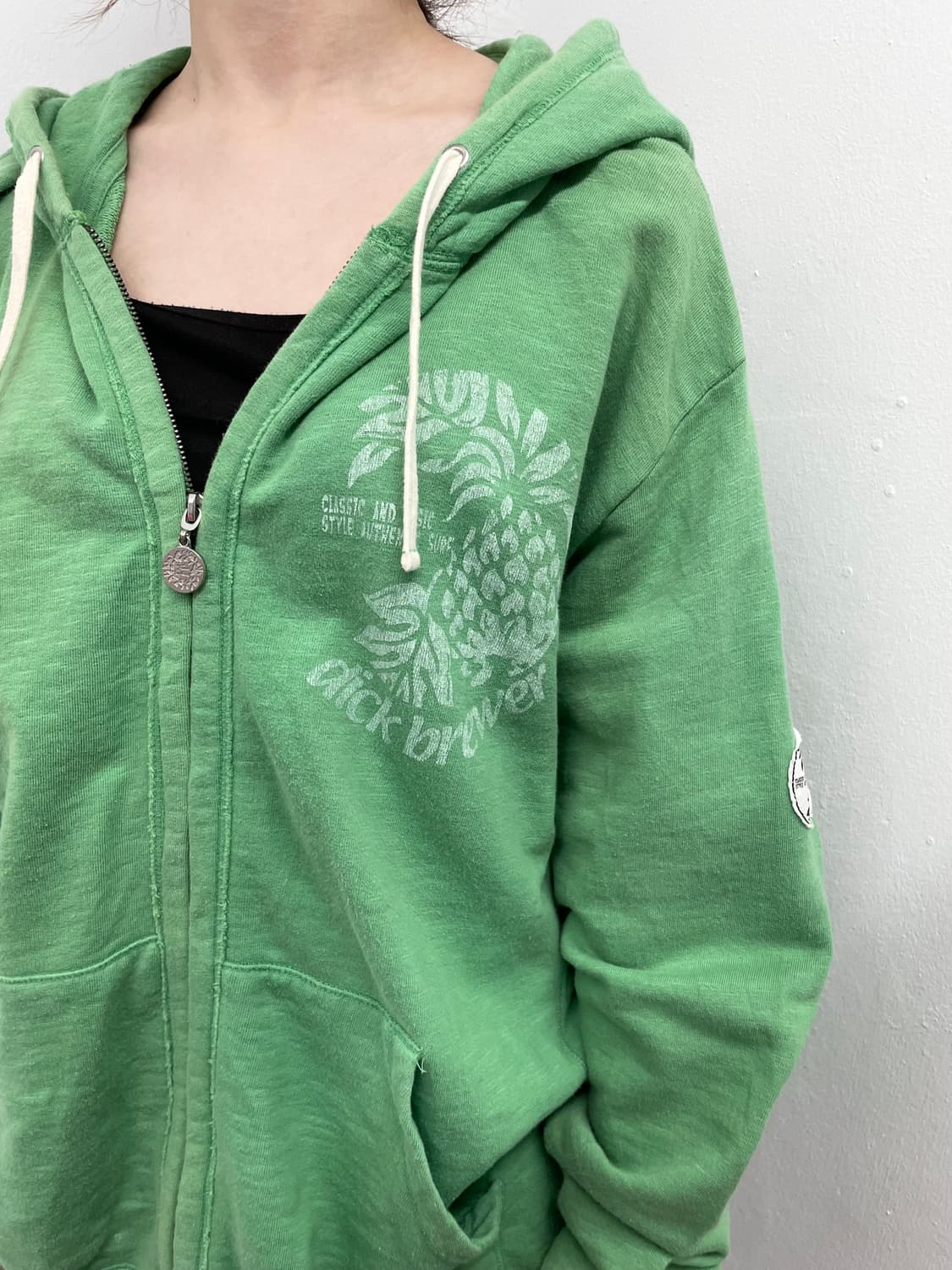 그린 워싱 레터링 루즈 헤비 후드집업 상품이미지4