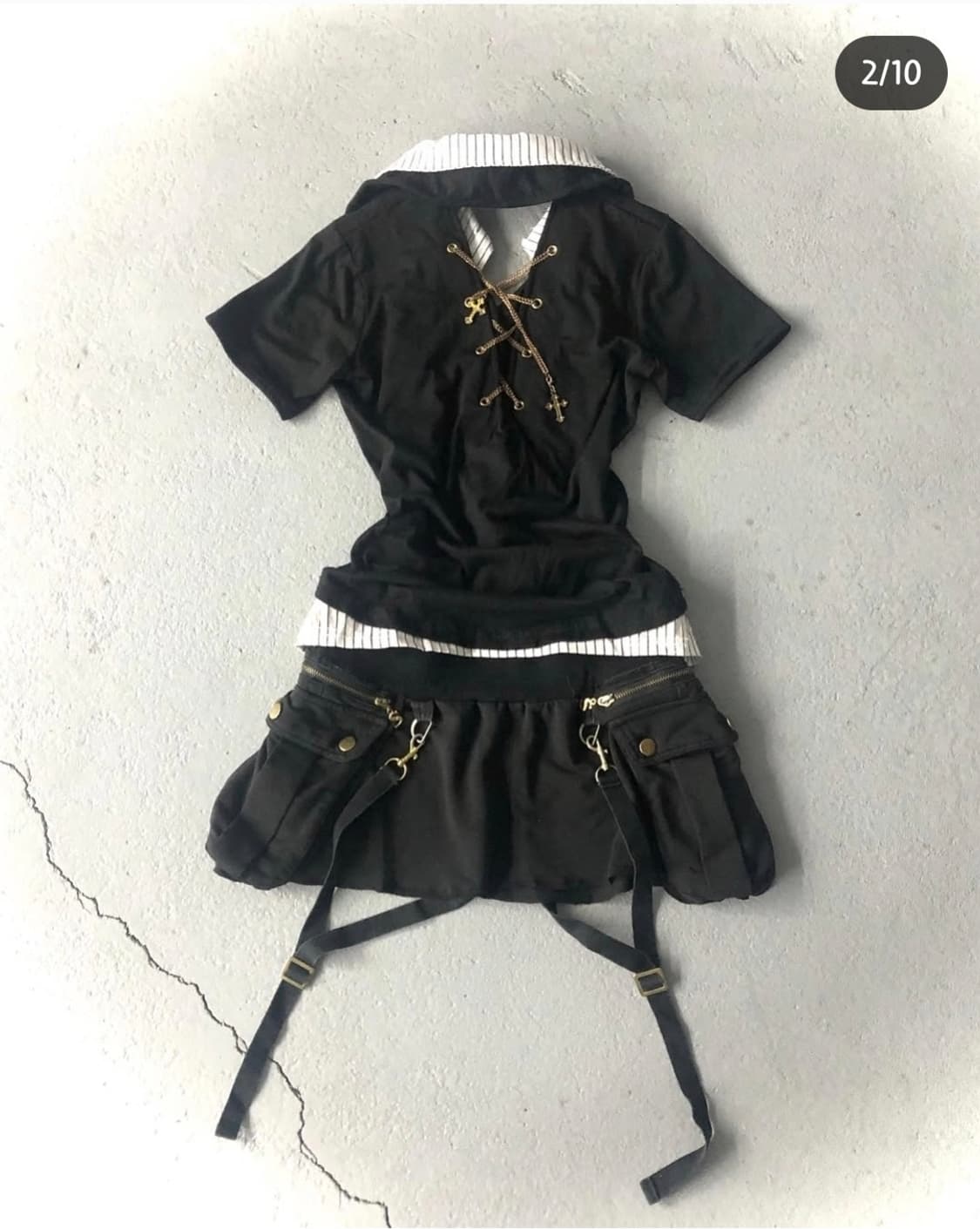 큐빈티지 리메이크 카고 블랙 팬츠 스커트 큐롯 포켓 벨트 y2k 펑크 상품이미지1