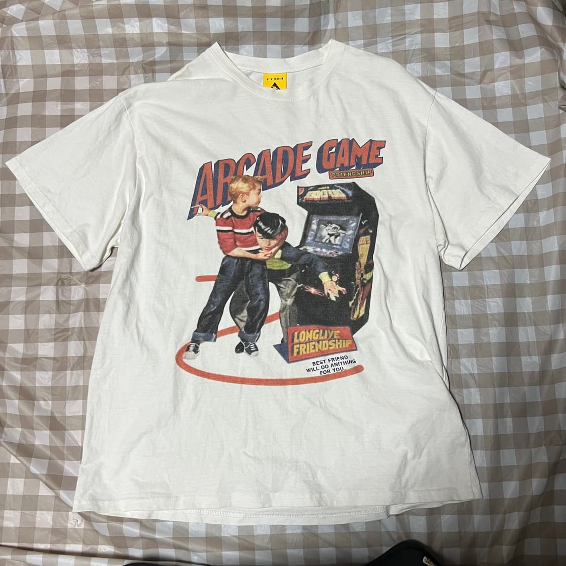 바이어텐션 아케이드 게임 프린팅 반팔 100-105 화이트 반팔티 빈티지 상품이미지1