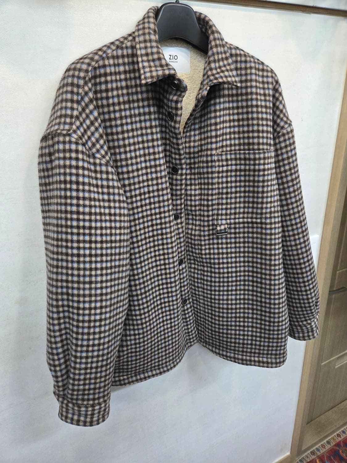 지오송지오 안감플리스 사이드 포켓 체크 점퍼형 셔츠 xl 상품이미지5