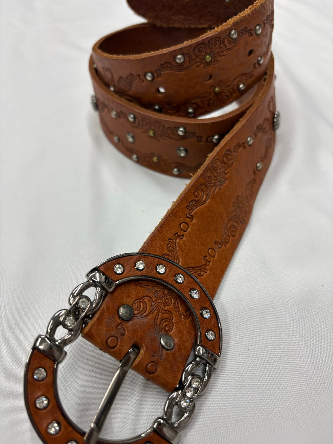 빈티지 웨스턴 스터드 브라운 레더 벨트 상품이미지2