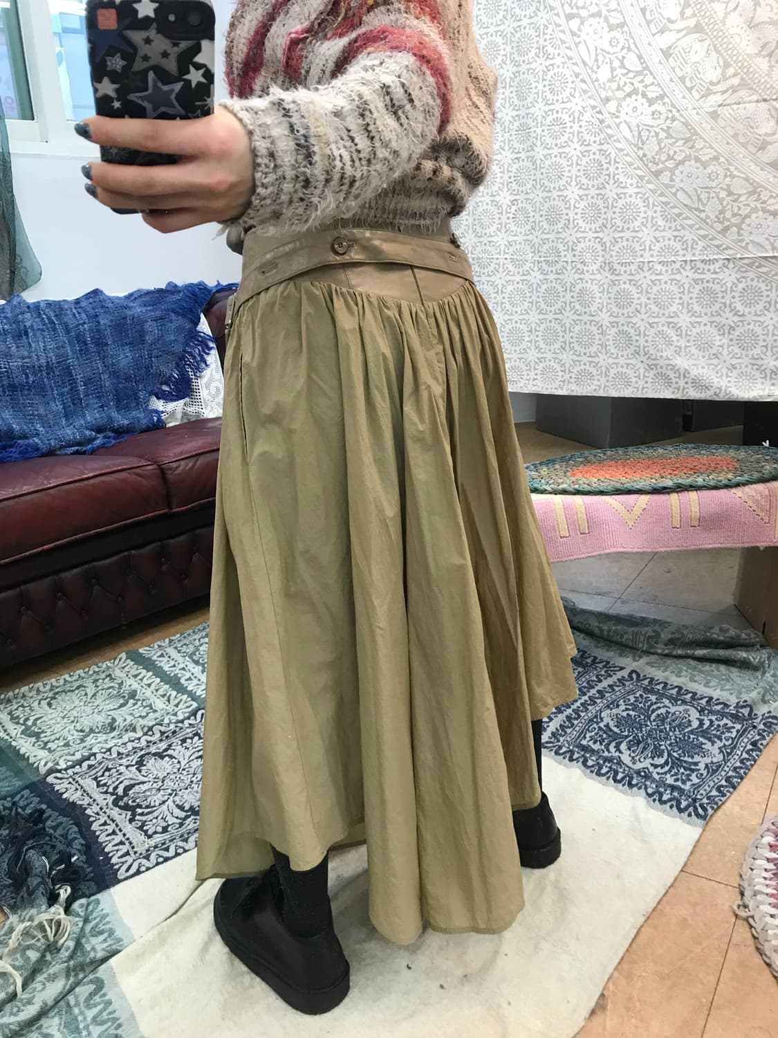 시스템 한섬 여성 벨티드 가죽 배색 롱스커트  상품이미지2