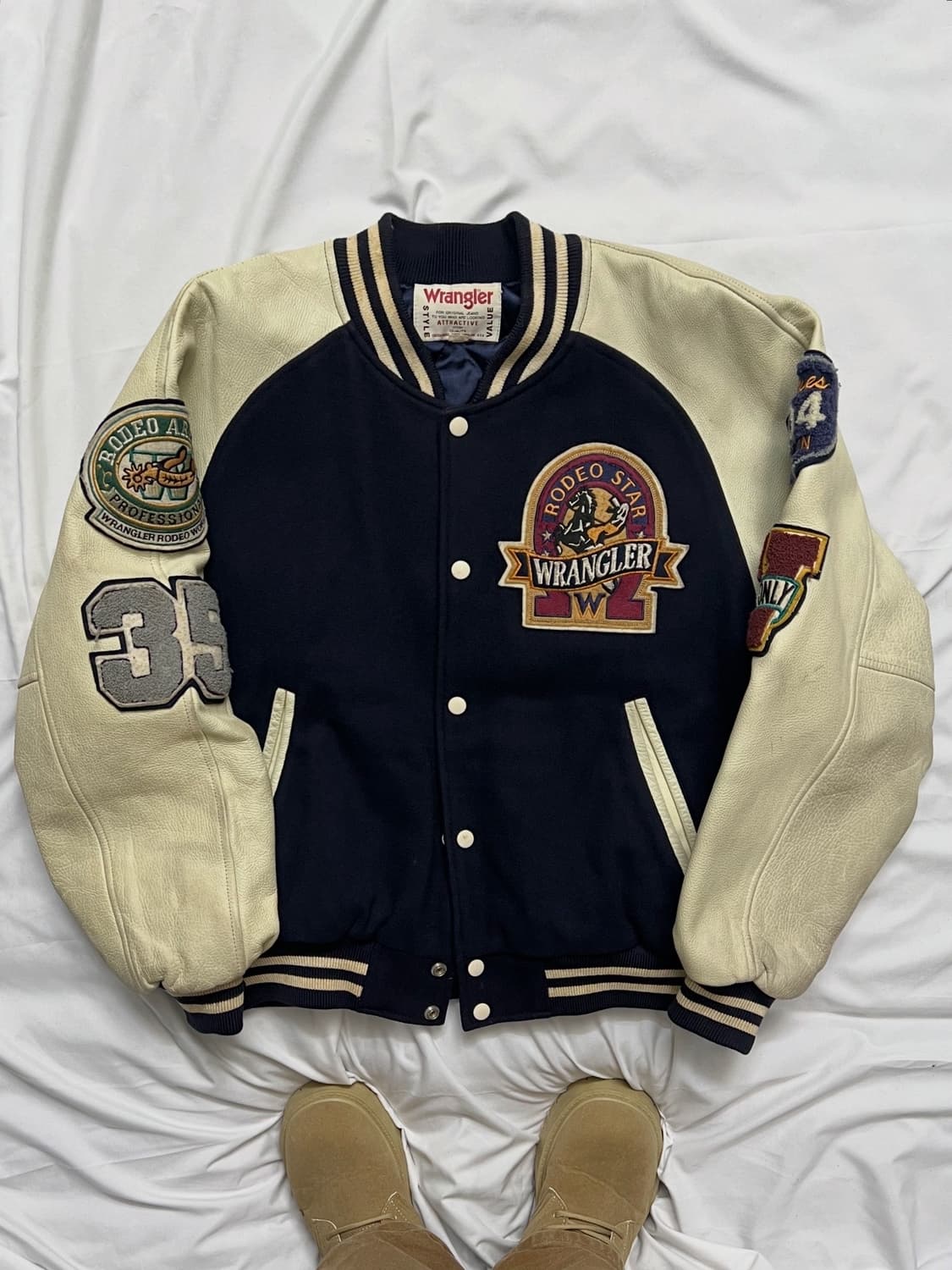 90s 랭글러 가죽 바시티 자켓 상품이미지4