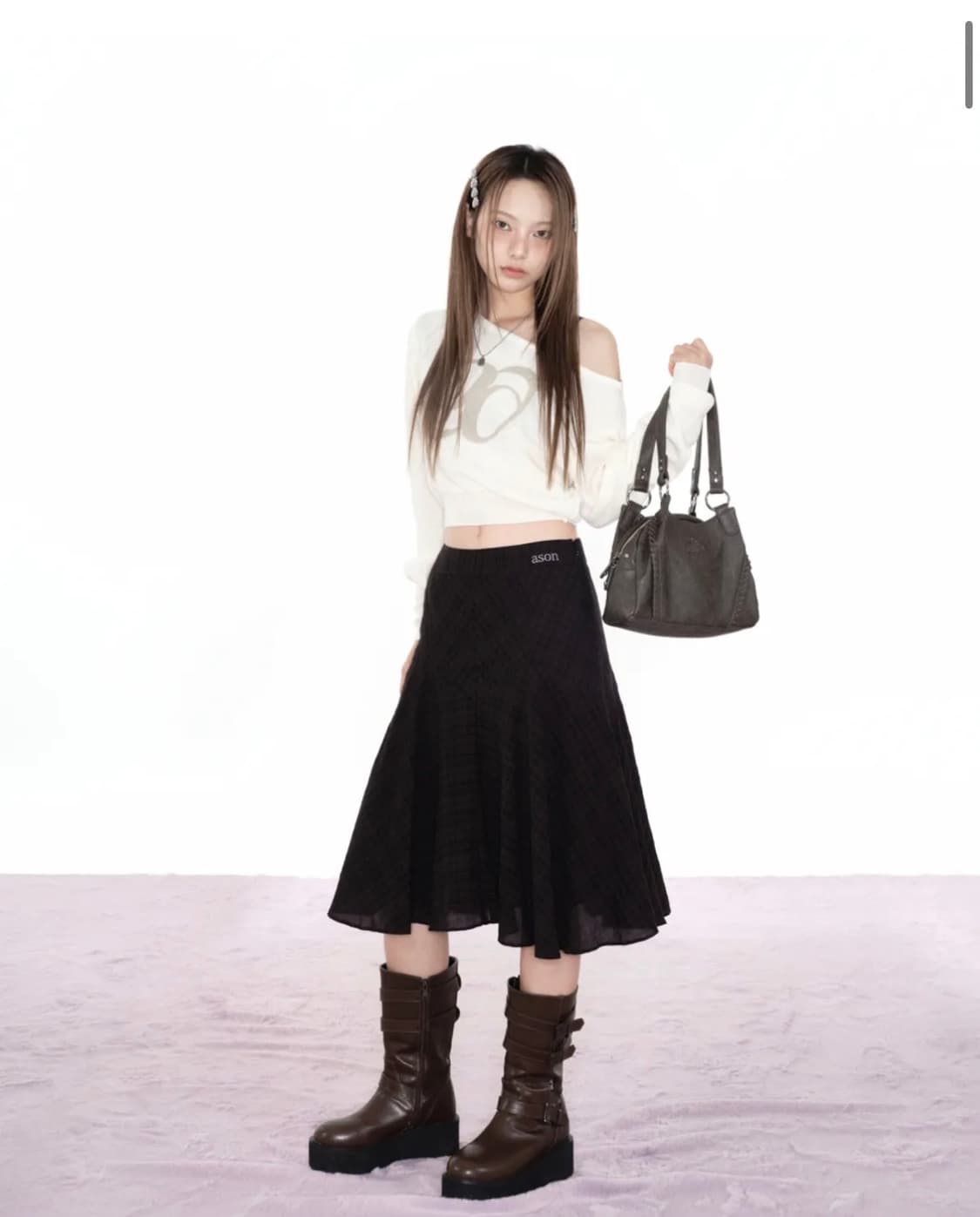애즈온 london check midi skirt / black 상품이미지2
