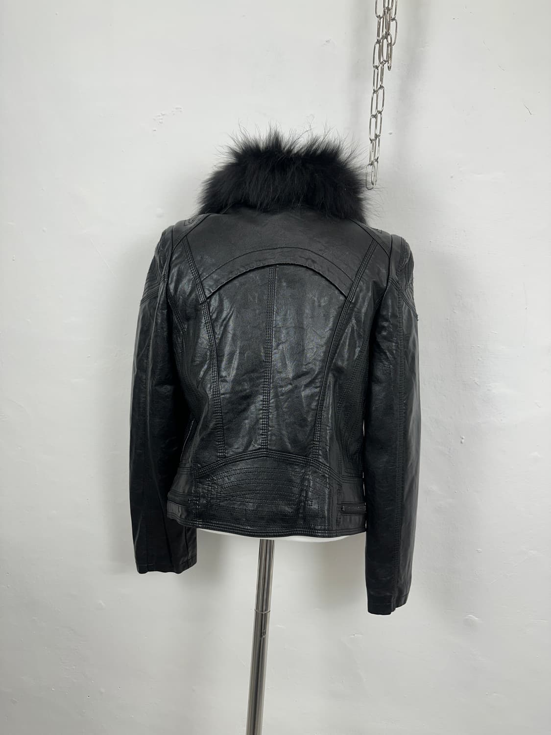 Drap Fur Trimming Sheepskin Leather Jack 상품이미지7