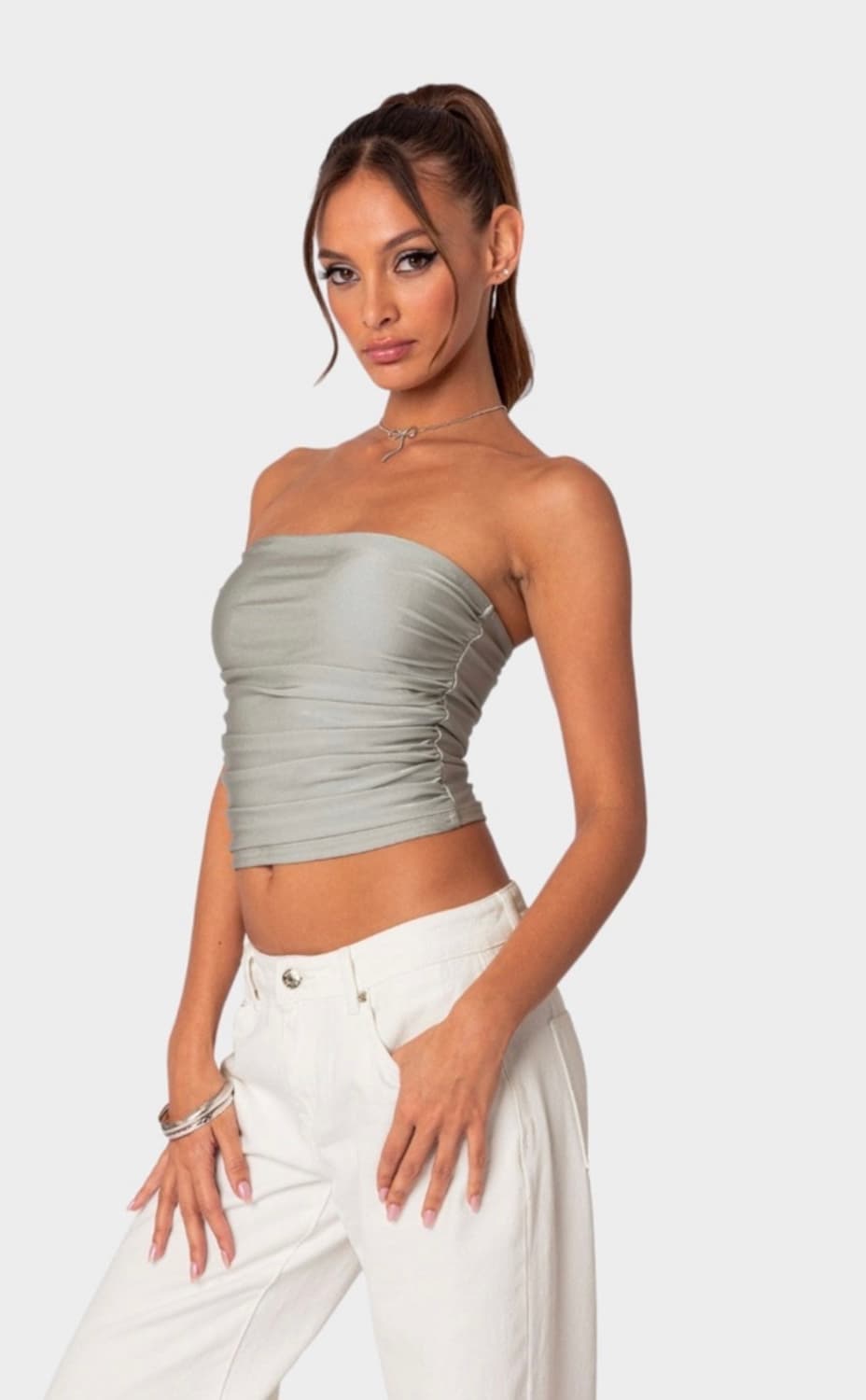 Edikted Maxeen shiny gathered tube top 상품이미지2