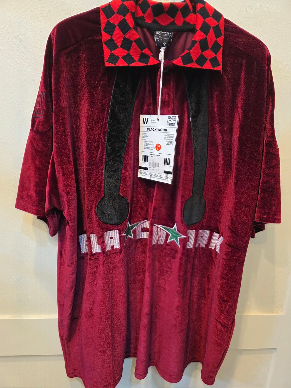 블랙워크 벨벳 셔츠 레드 앤 블랙 상품이미지2