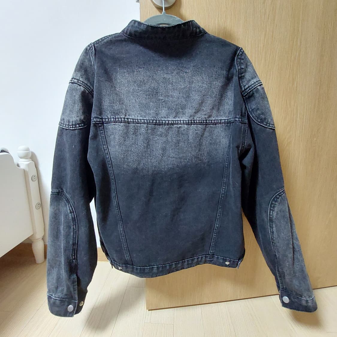 트릴리온 페이드 워싱 바이커 크롭 흑청 펑크 데님자켓 상품이미지4