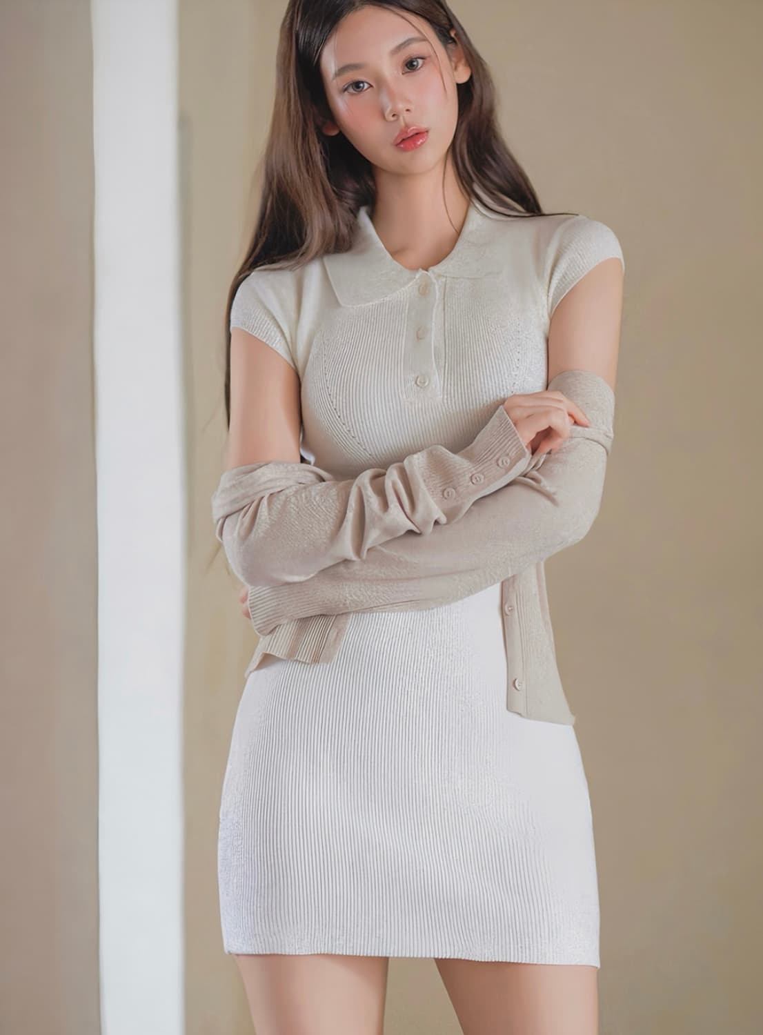 카인다미 캡소매 니트 셔츠 원피스 상품이미지2