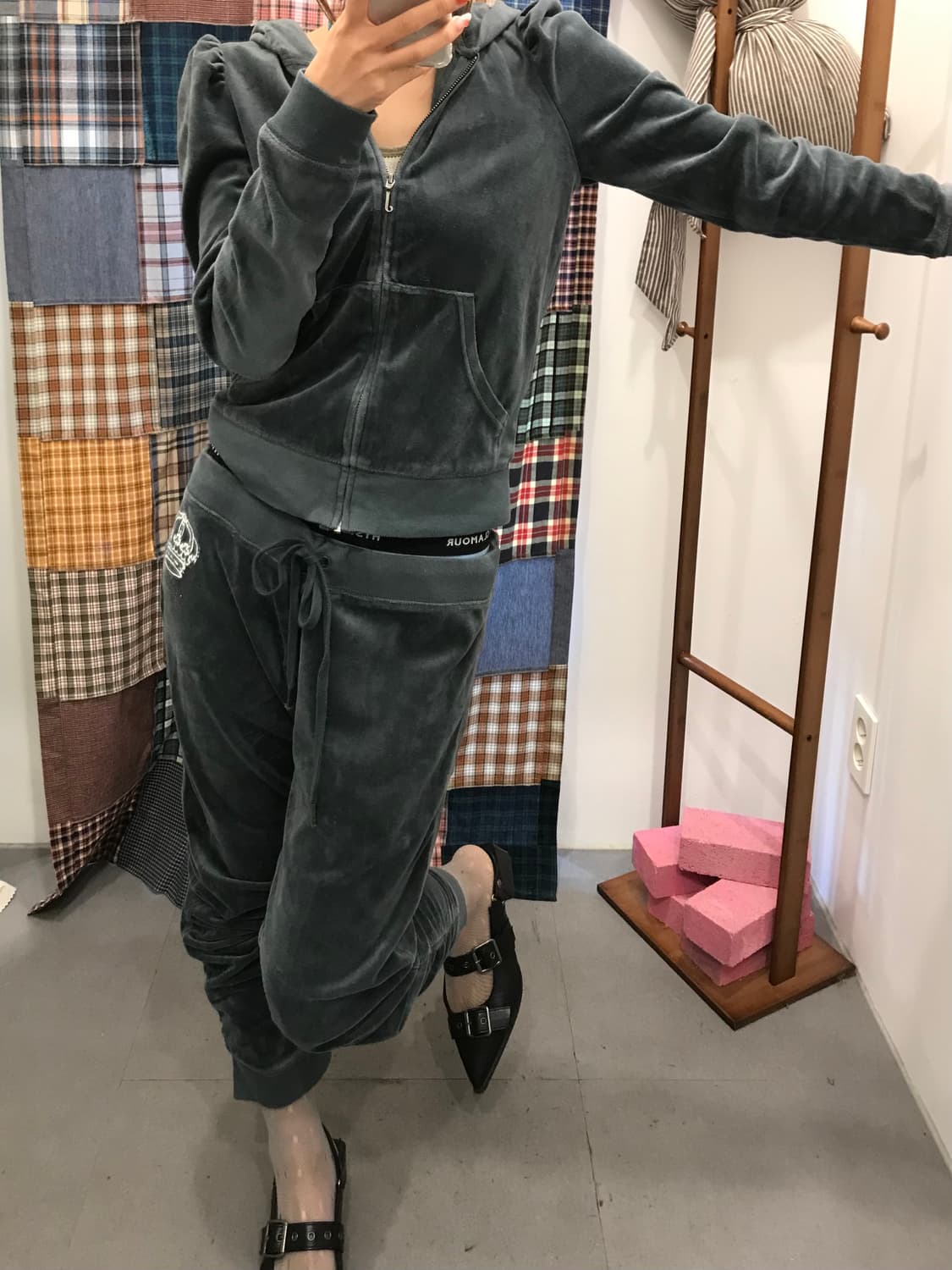 쥬시꾸띄르 청록 퍼프 후드집업&셔링팬츠 셋업 상품이미지2