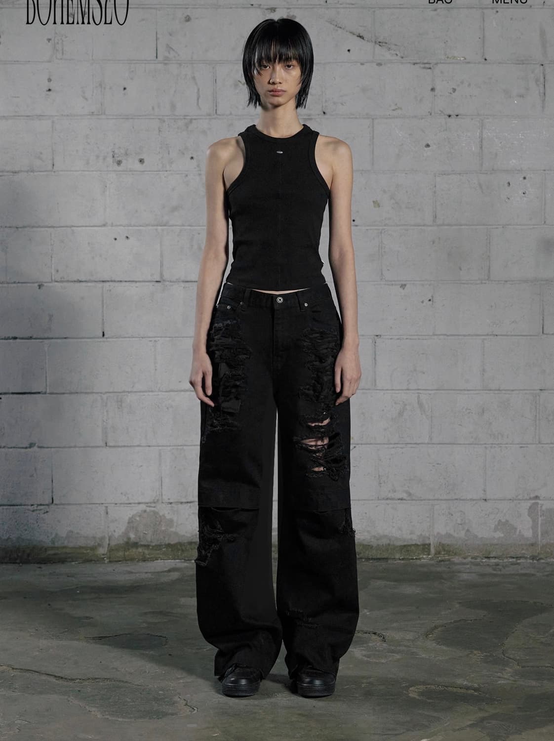 보헤미안서울 KNEE OPEN RIPPED WIDE JEANS M사이즈 상품이미지1