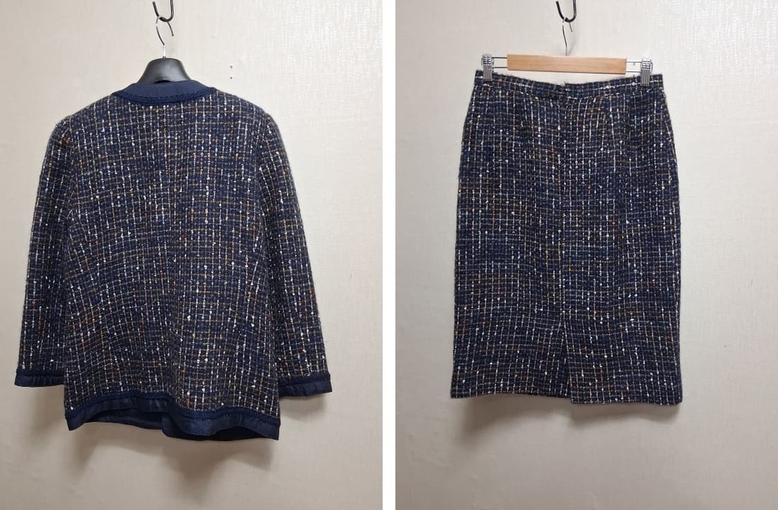 일본빈티지 Leilian 모직울 트위드모직 투피스 셋업 상의 77 스커트 상품이미지2