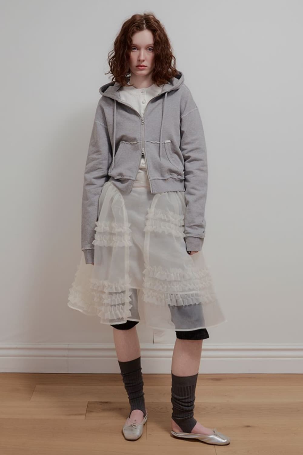 아옵트 오간자 프릴 레이어드 스커트 크림 상품이미지1