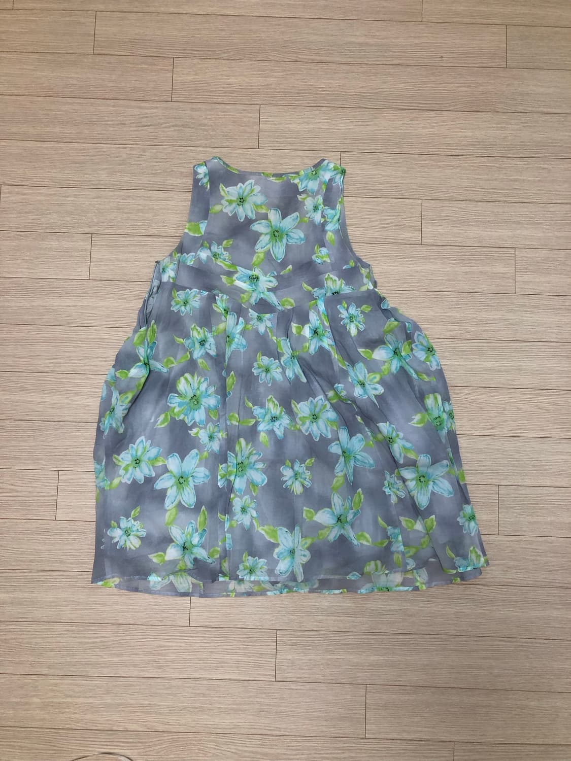 핀턱 프릴 민트 플로럴 꽃 나시 원피스 상품이미지2