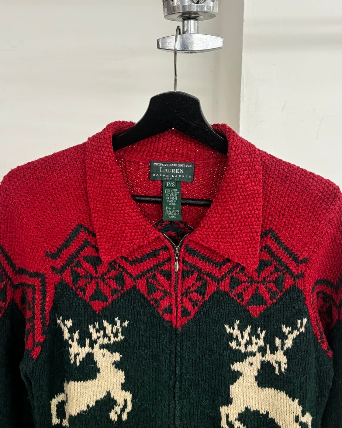로렌 랄프로렌 레드 그린 핸드 니트 집업 상품이미지2