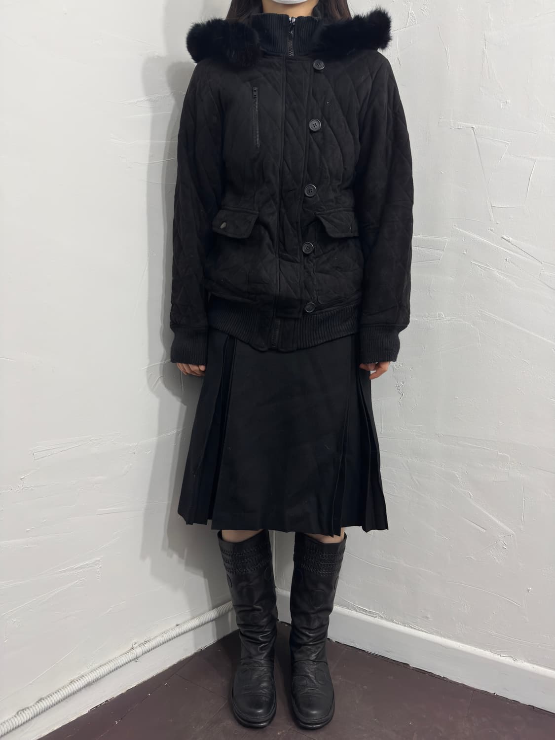 fur hood button jacket 상품이미지2