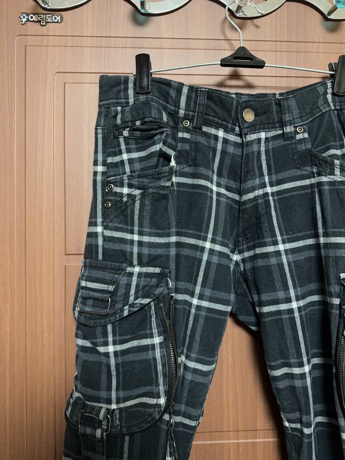 빈티지 중성계 서브컬쳐 락 펑크 체크 사이드 포켓 카고팬츠 상품이미지2