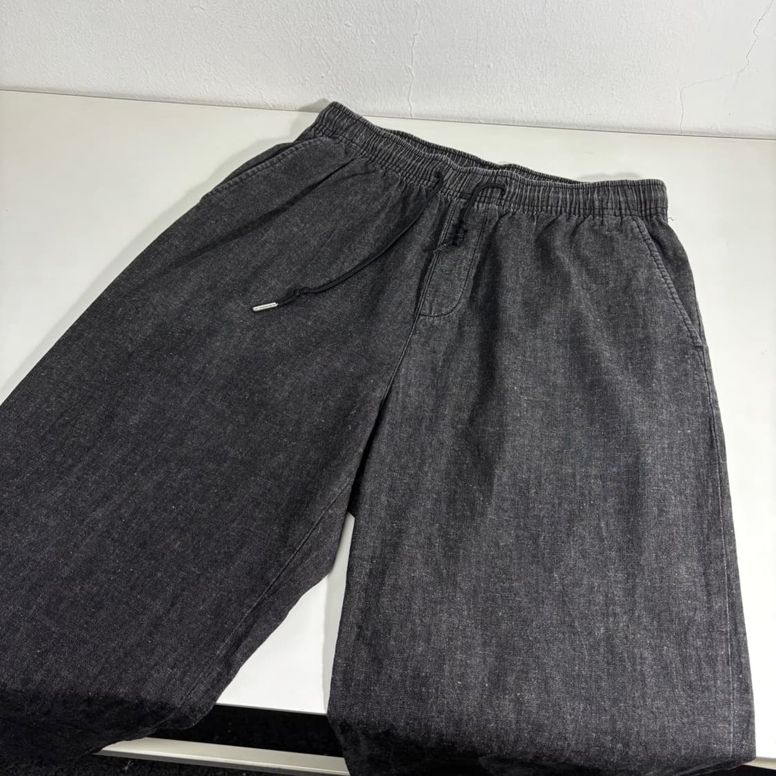 L 수아레 블랙 일자핏 밴딩 린넨팬츠 상품이미지1