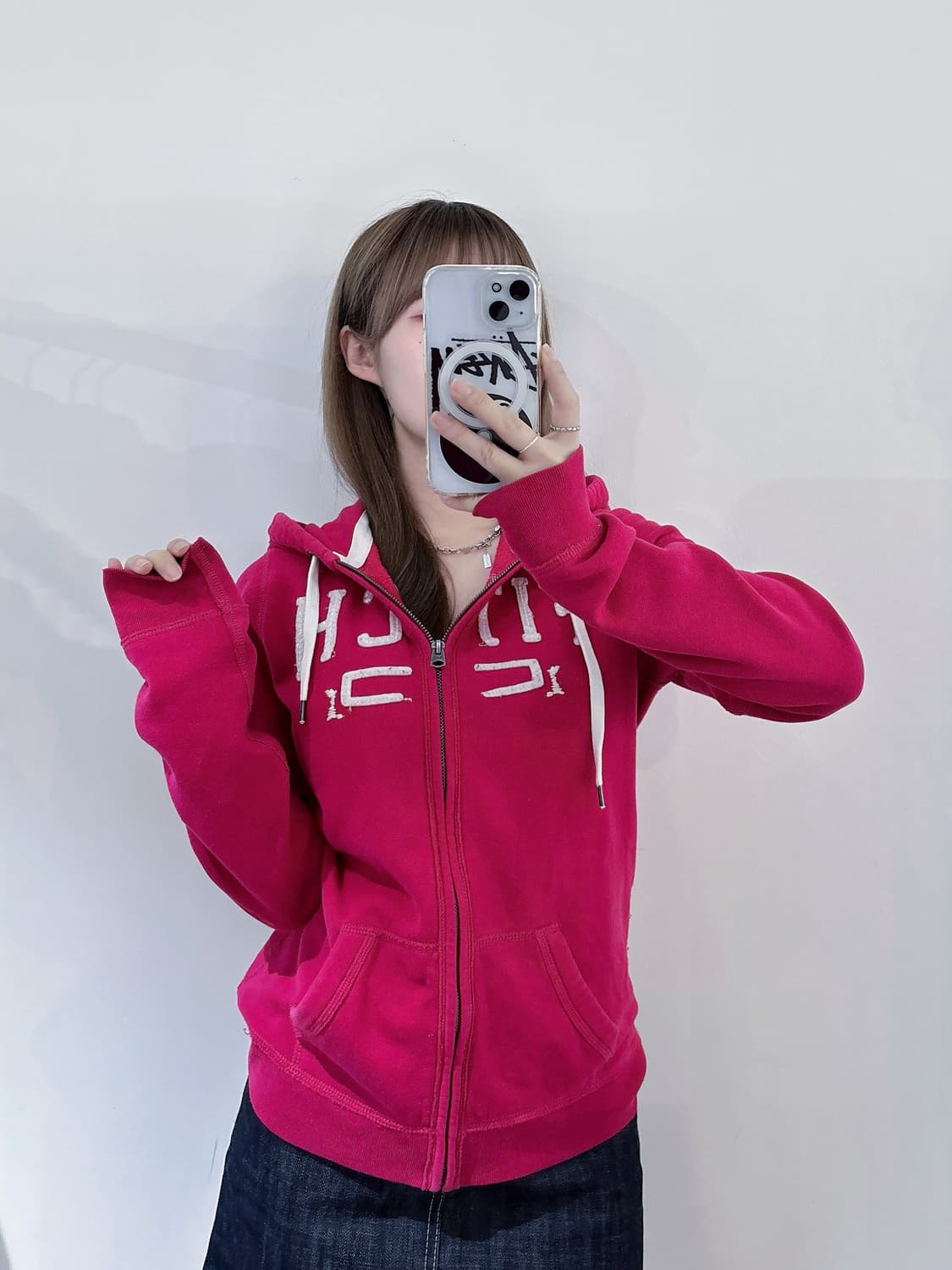 아베크롬비 핫핑크 빅로고 후드집업 상품이미지2