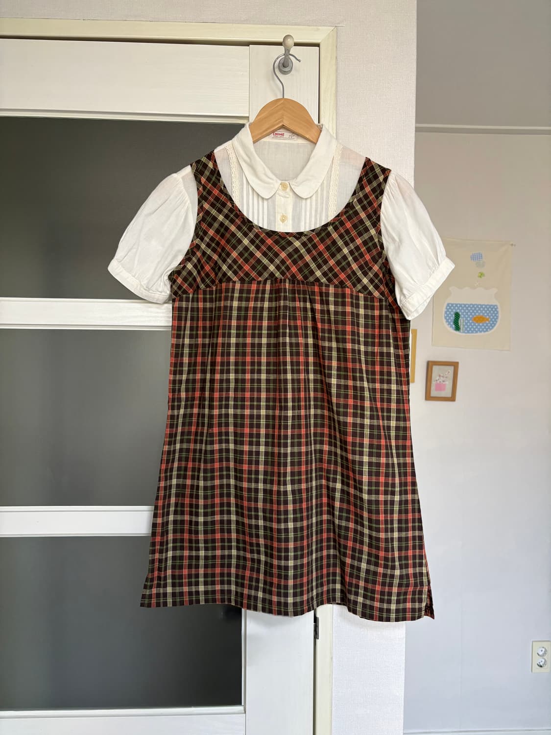 브라운 체크 슬리브리스 상품이미지1