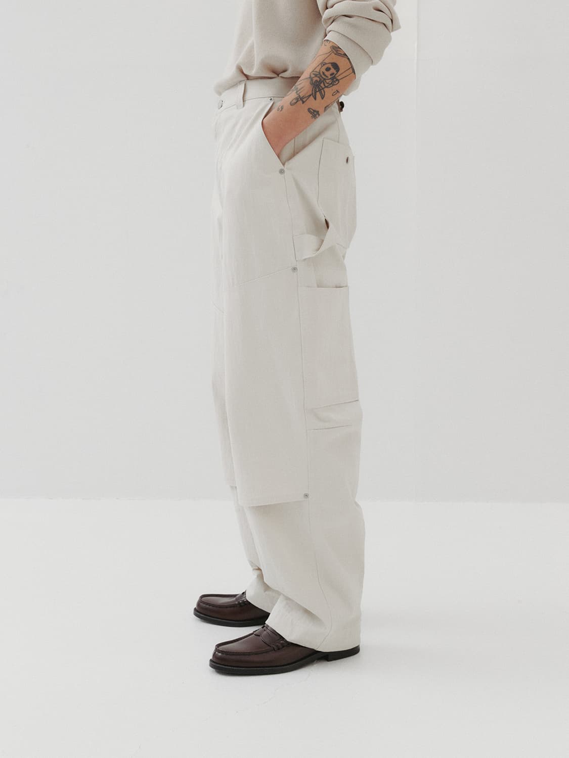 르마드 더블니 코튼 카펜터 팬츠 아이보리 1 사이즈 상품이미지2