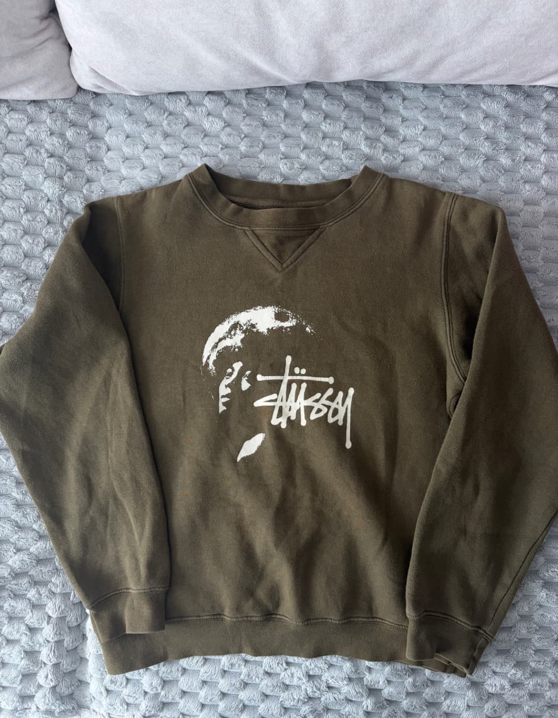 90s 올드 빈티지 스투시 크루넥 카키 맨투맨 상품이미지1