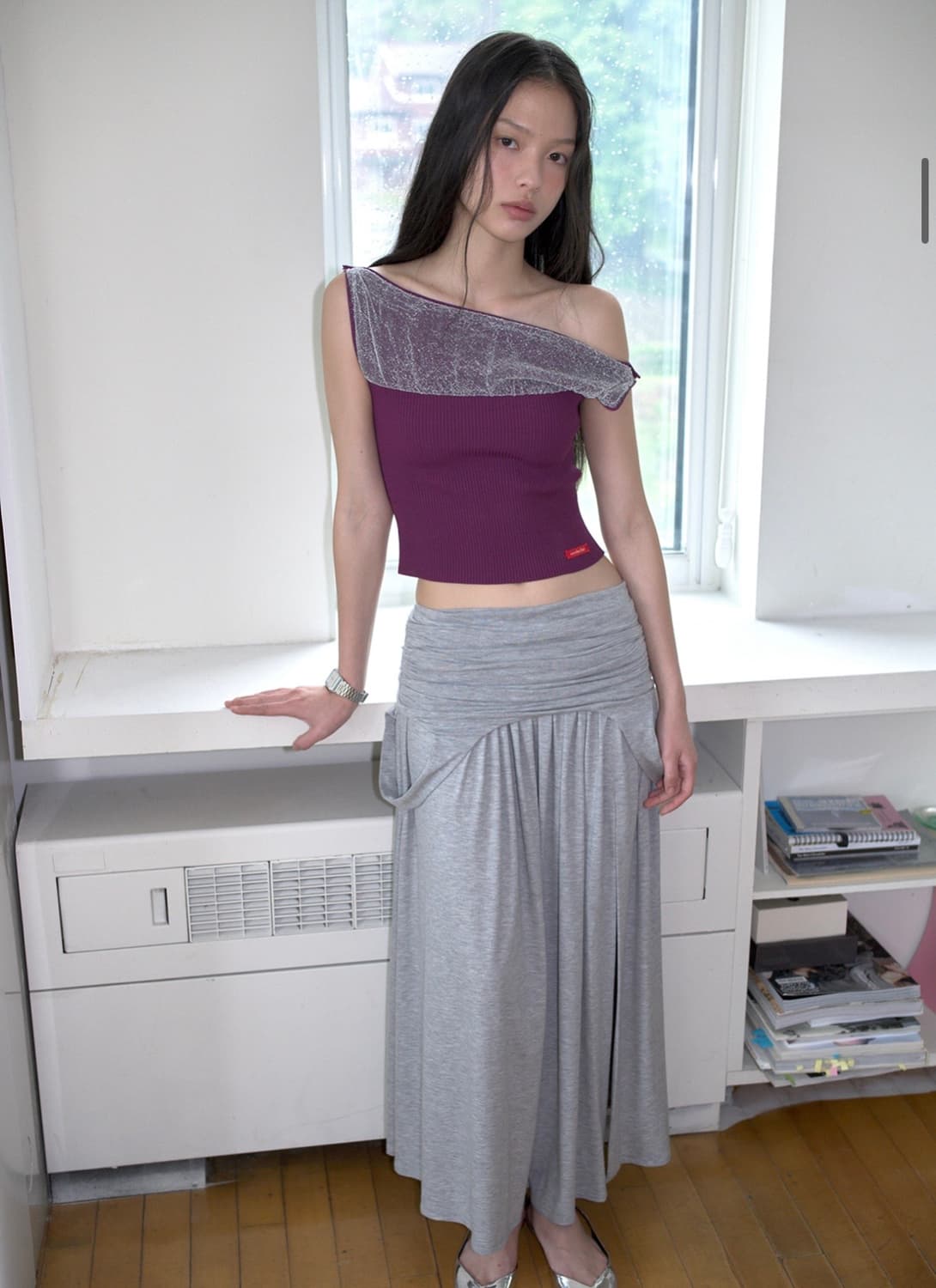 오버듀플레어DRAPED TURN OVER SKIRT_MELANGE GRE 상품이미지2