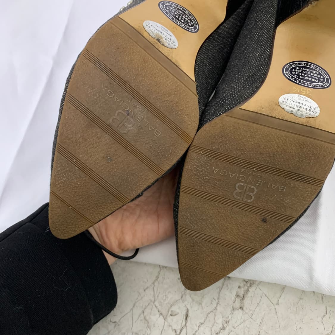 발렌시아가 흑청 데님 스터드 힐 펌프스 225mm 35반 빈티지 구두 상품이미지7