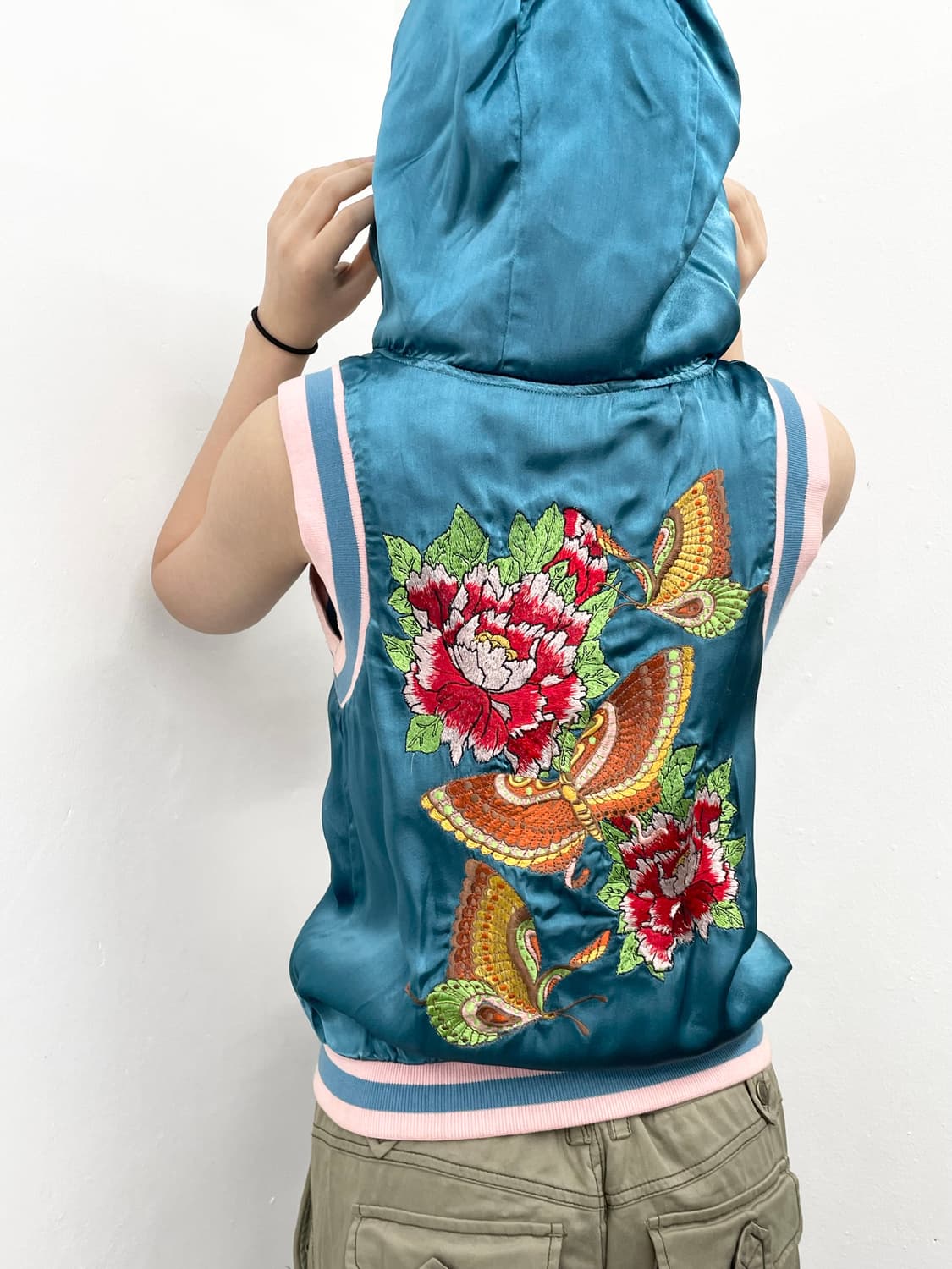 JPN 새틴 오리엔탈 자수 후드 베스트 스카잔*레어 상품이미지5