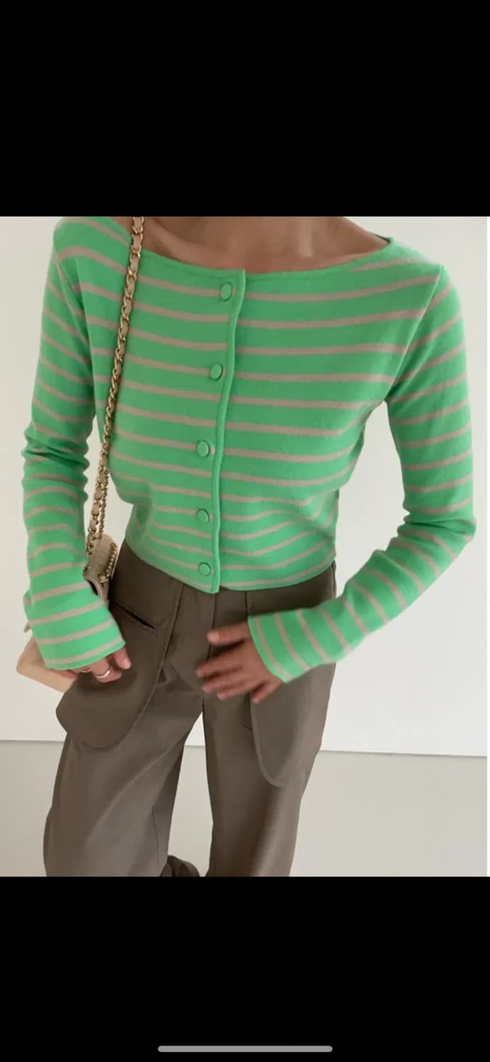 타라바이모션 스트라이프 가디건 - 그린 상품이미지1