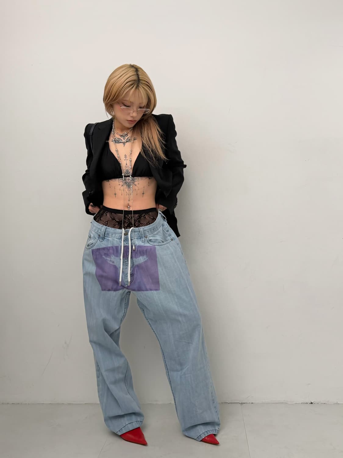 팬티 프린팅 와이드 데님  상품이미지1