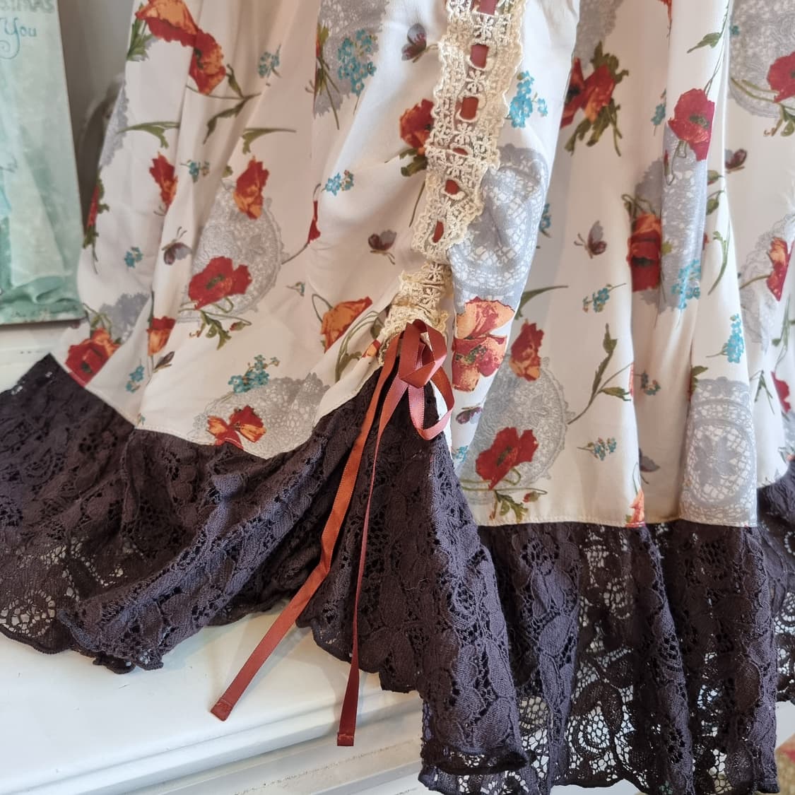 axes femme(엑시즈 팜) 플라워 레이스 배색 롱 스커트 상품이미지3