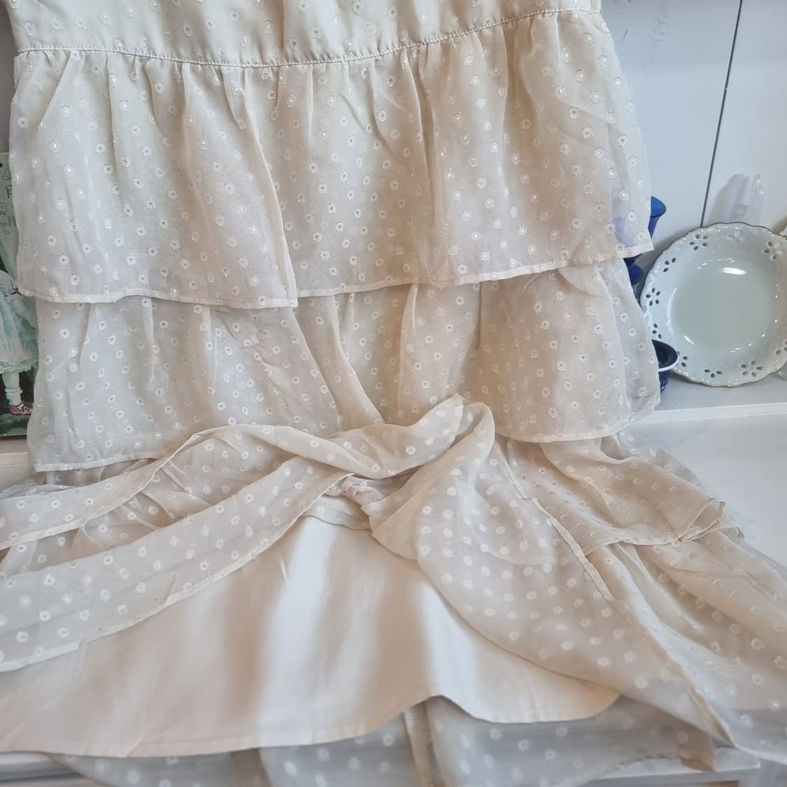 블랙 배색 크림 도트 쉬폰 캉캉 원피스 상품이미지5