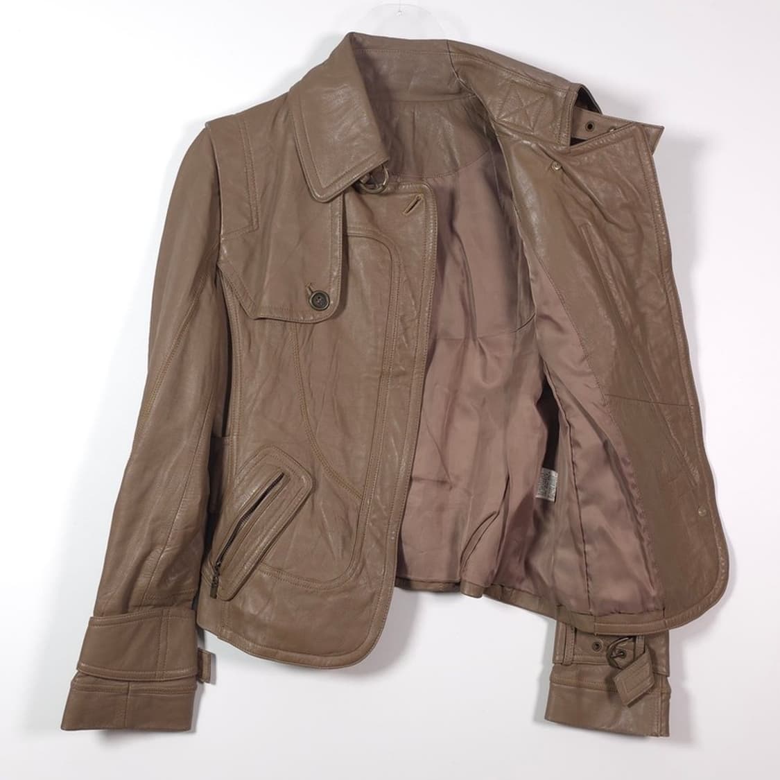 빈티지 베이지 램스킨 사선 지퍼 레더 자켓 66 상품이미지5