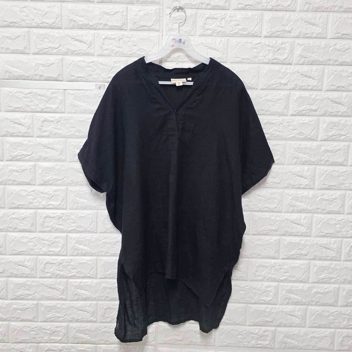 DKNY 블랙 오버핏 마 린넨 반팔 블라우스 S 상품이미지1