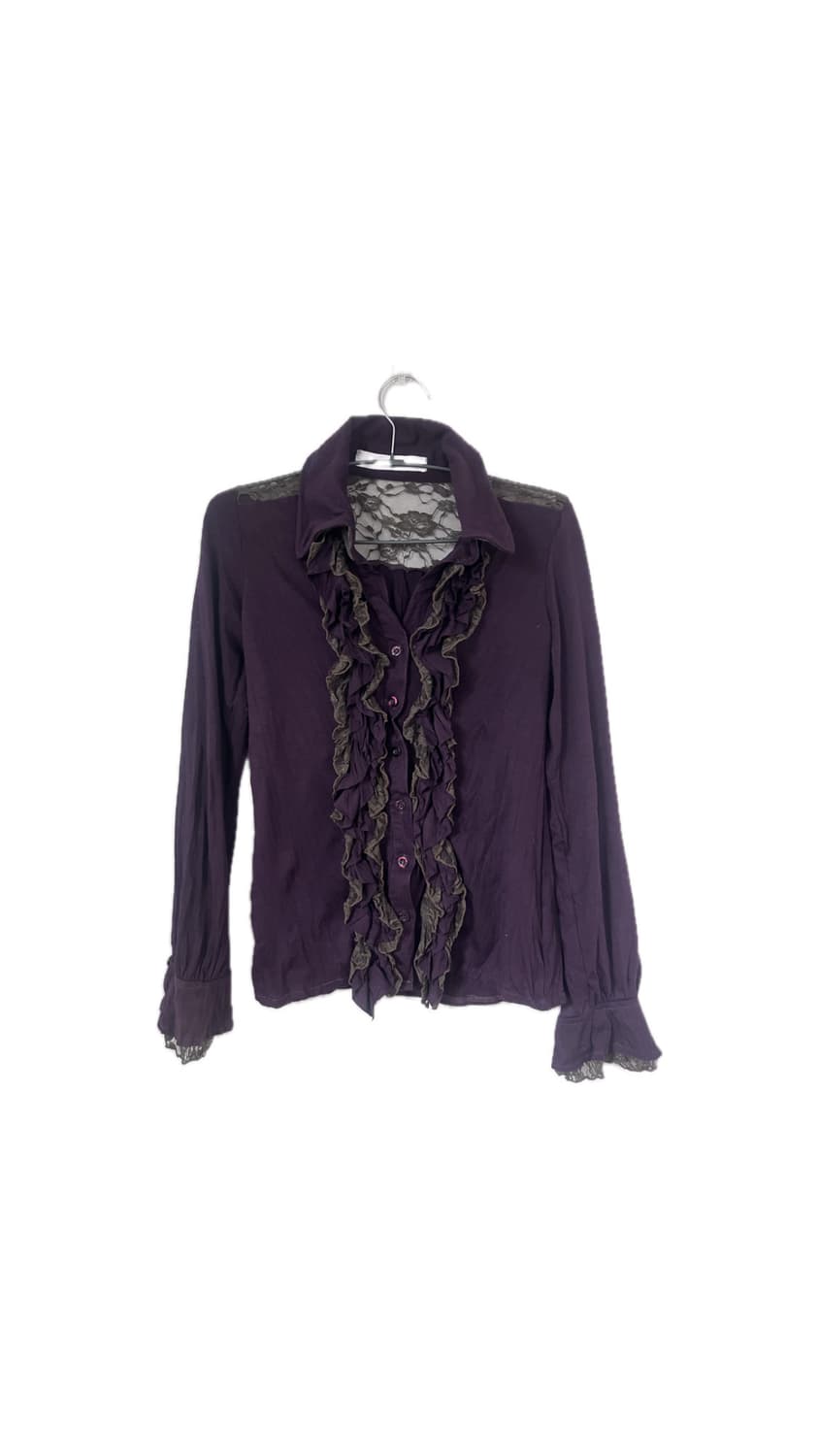 레이스 시스루 블라우스 셔츠 갸루 고딕 고스 공겜 펑크 와인 아케호무 상품이미지1