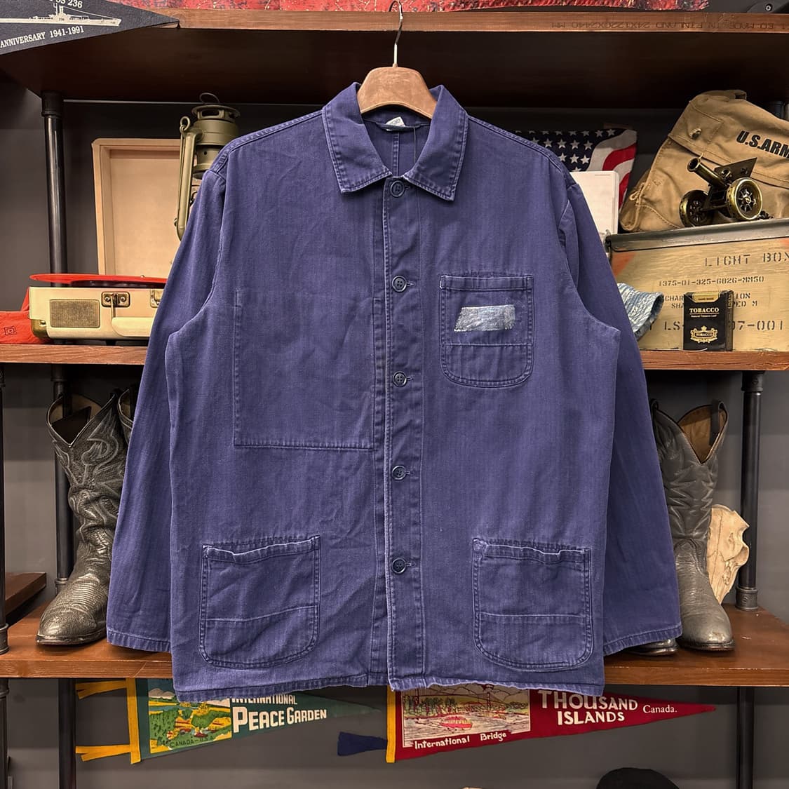 70~80s 오리지널 프렌치 워크 자켓 와이드 헤링본 트윌 N801 상품이미지1