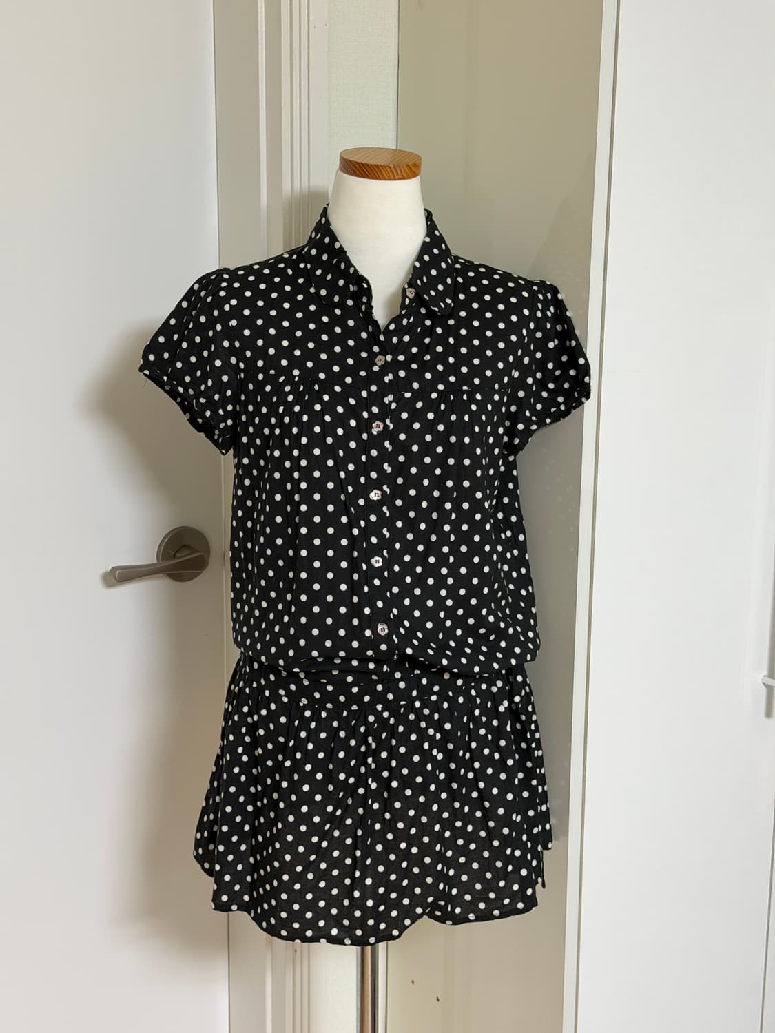 블랙 도트 반팔 셔츠원피스 상품이미지1