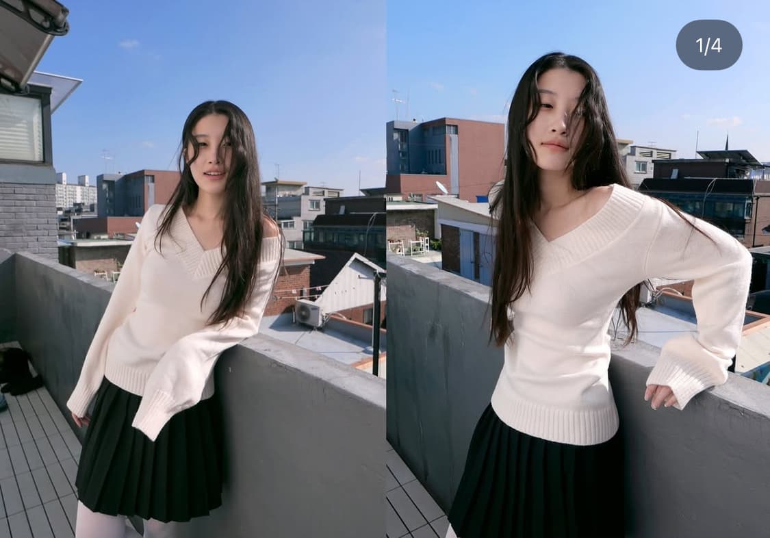시착1회) 베이비랩 브이 오프 니트 파우더 베이비 피치 상품이미지1