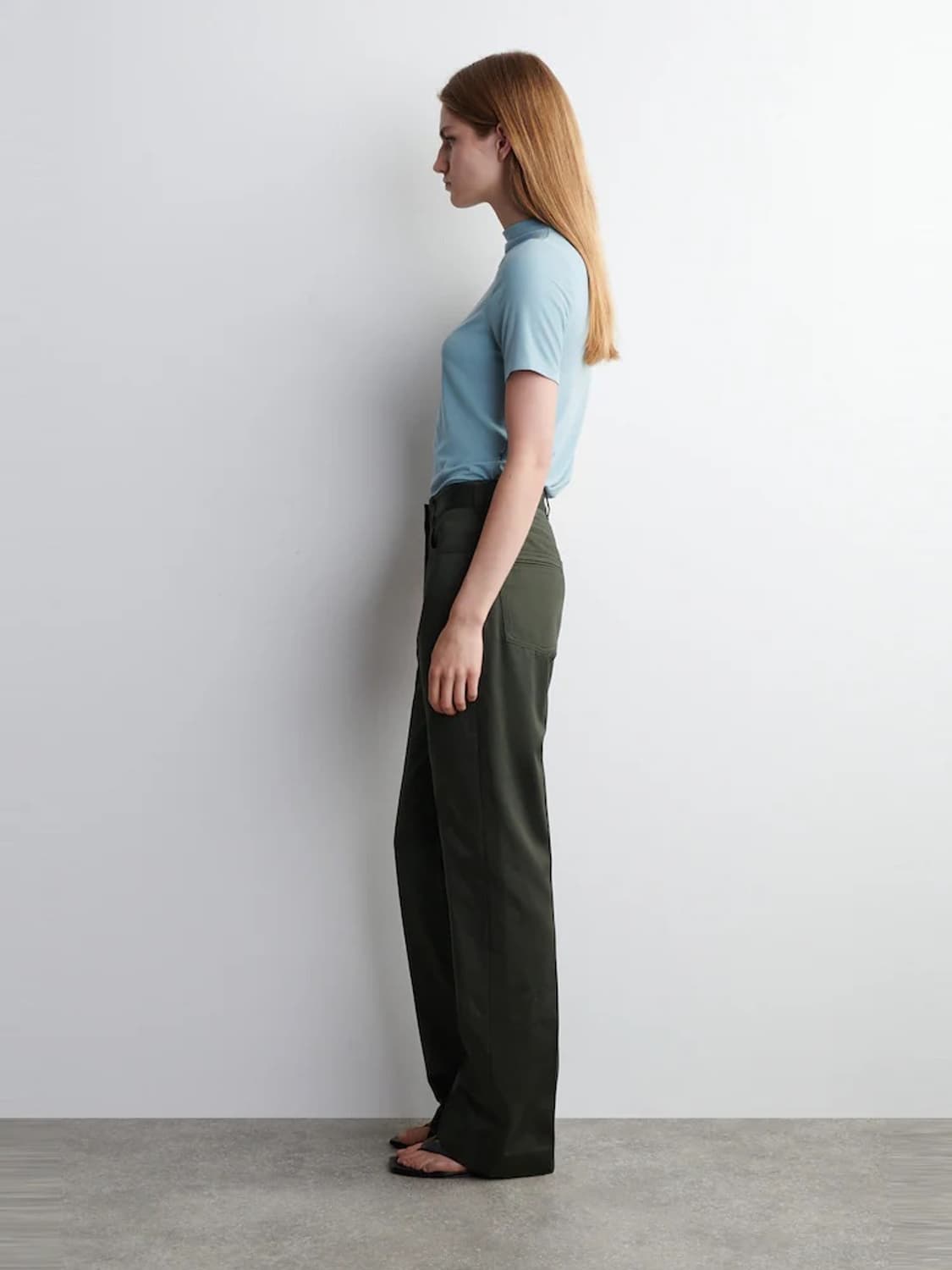 COS 새틴 스트레이트 레그 트라우저 카키 1297159001 상품이미지2