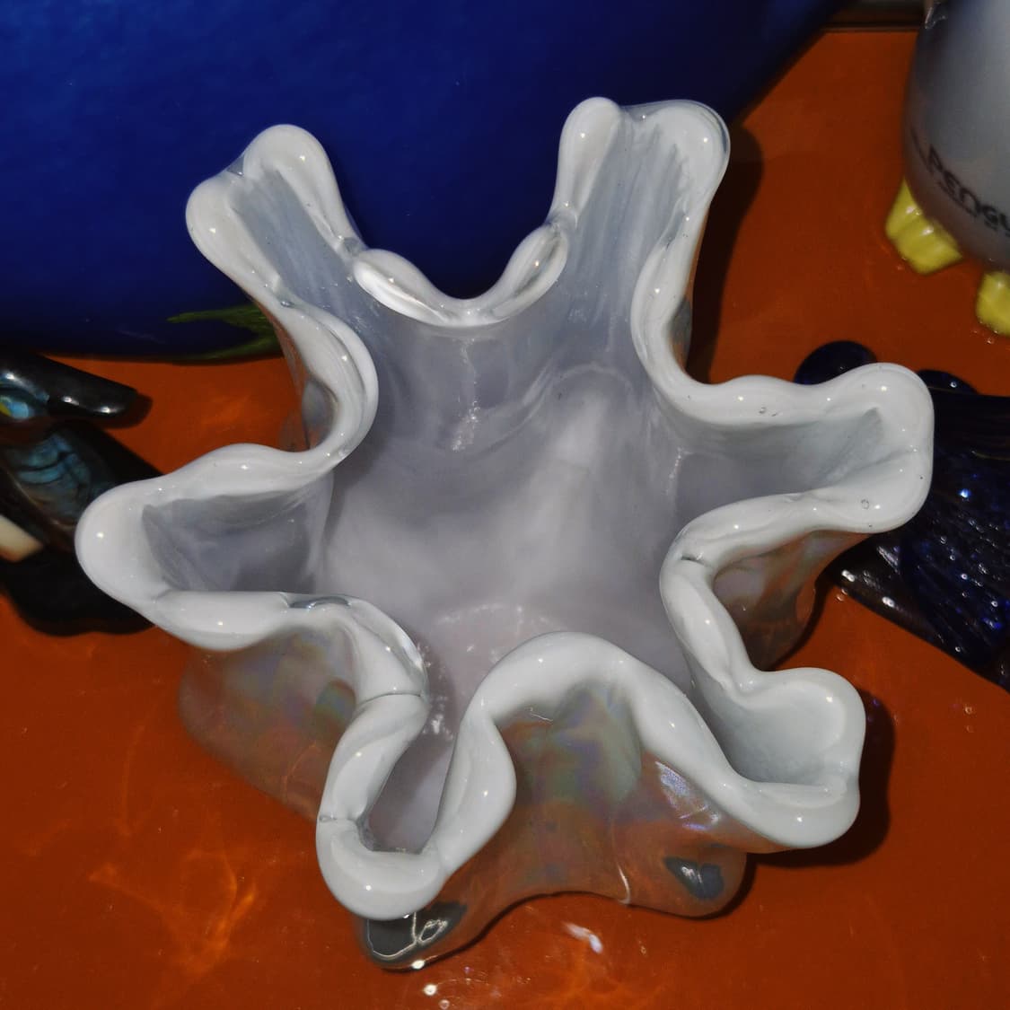 80s 쿠라타 아트글라스 진주 오로라 산호 꽃병 상품이미지7