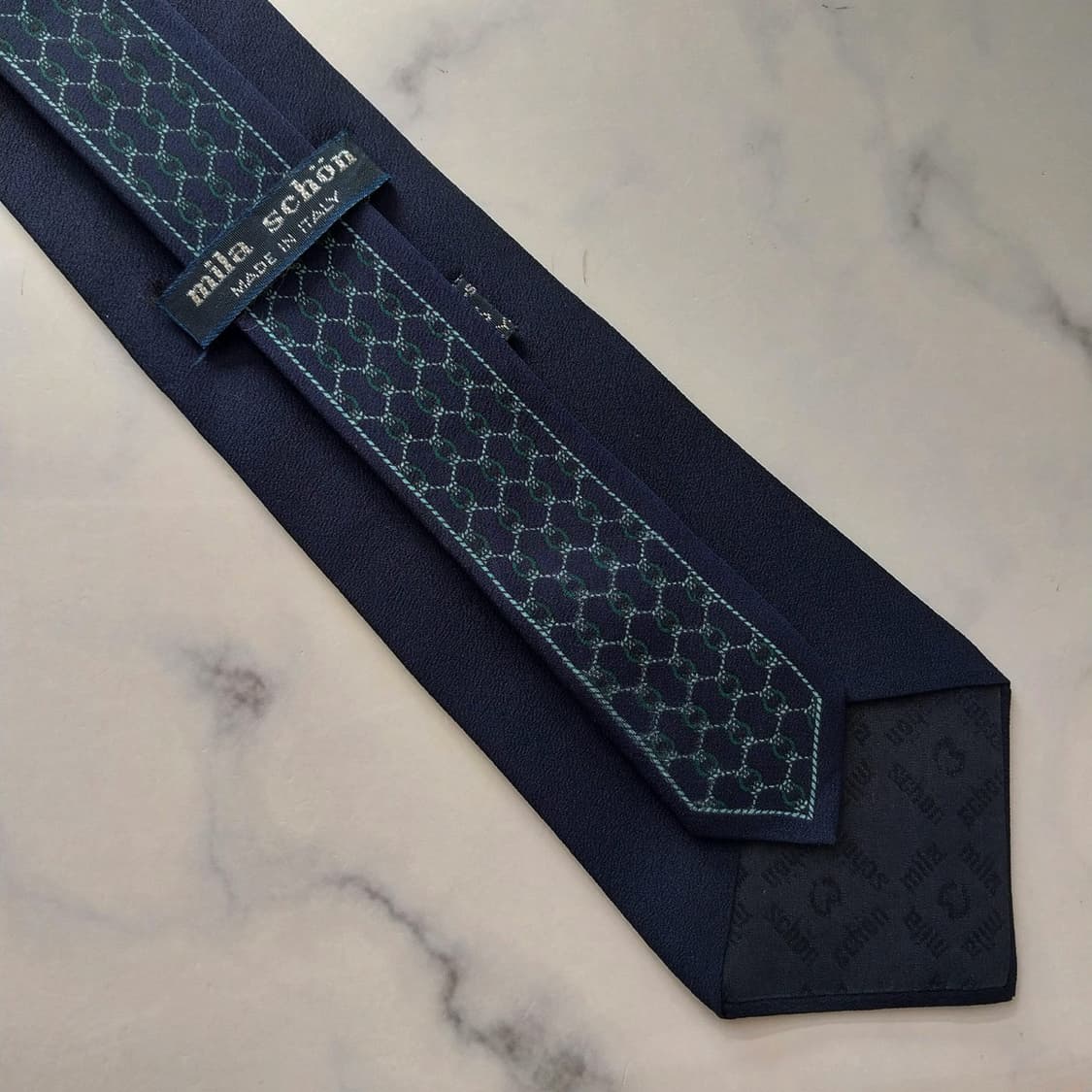 밀라 숀 실크 네이비 패턴 넥타이 8.5cm A+~A등급 k1736 상품이미지8
