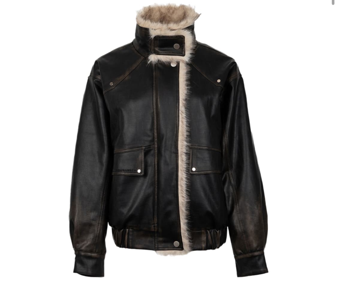 러프넥 워싱 레더 무스탕 자켓 상품이미지1