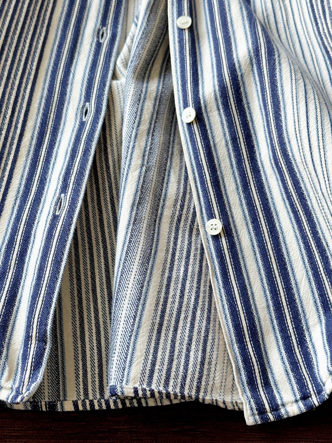 Cotton woven stripe open collar shirt 상품이미지7