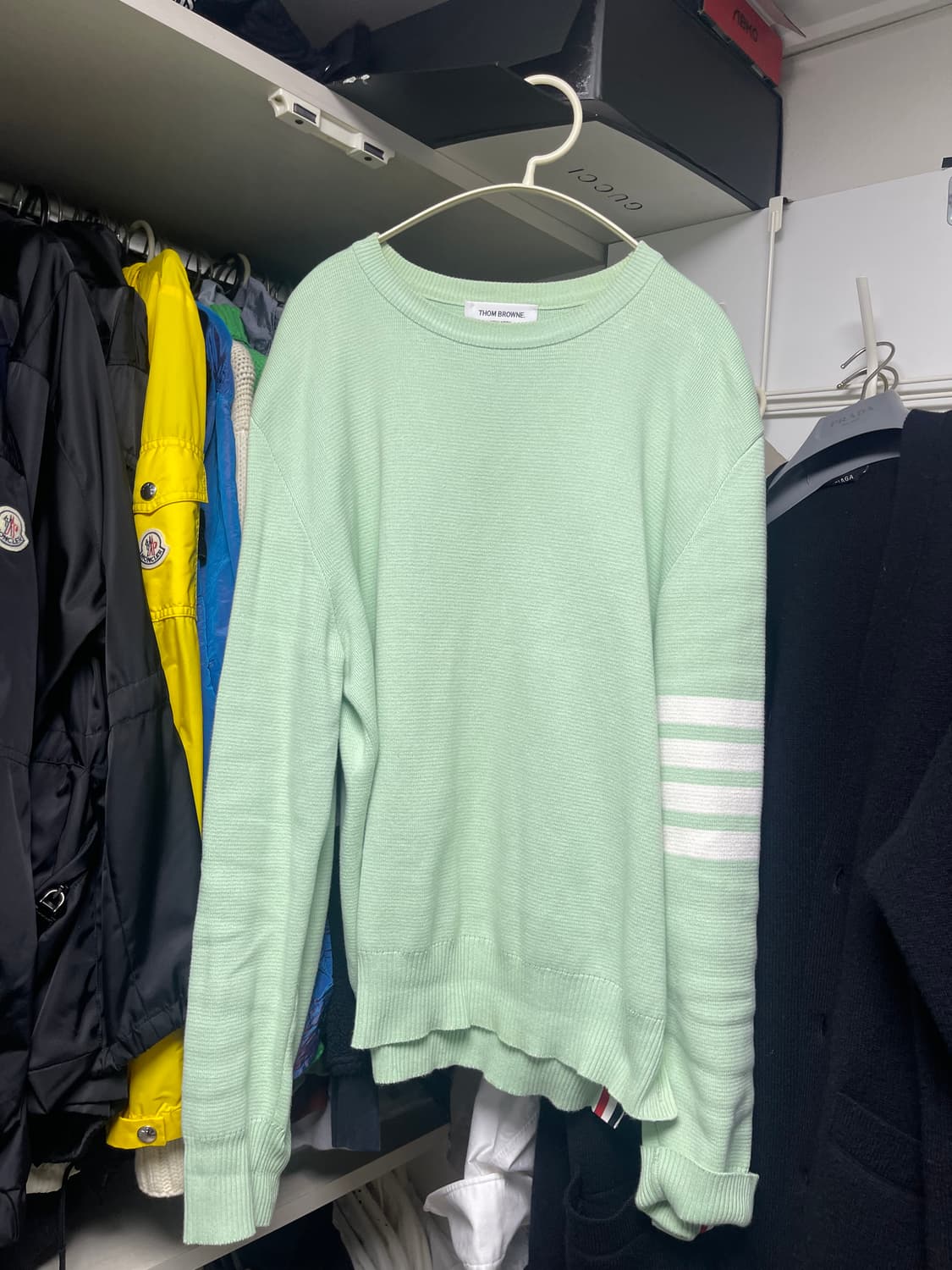 [4] 톰브라운 밀라노스티치 사선완장 민트 그린 니트 상품이미지1