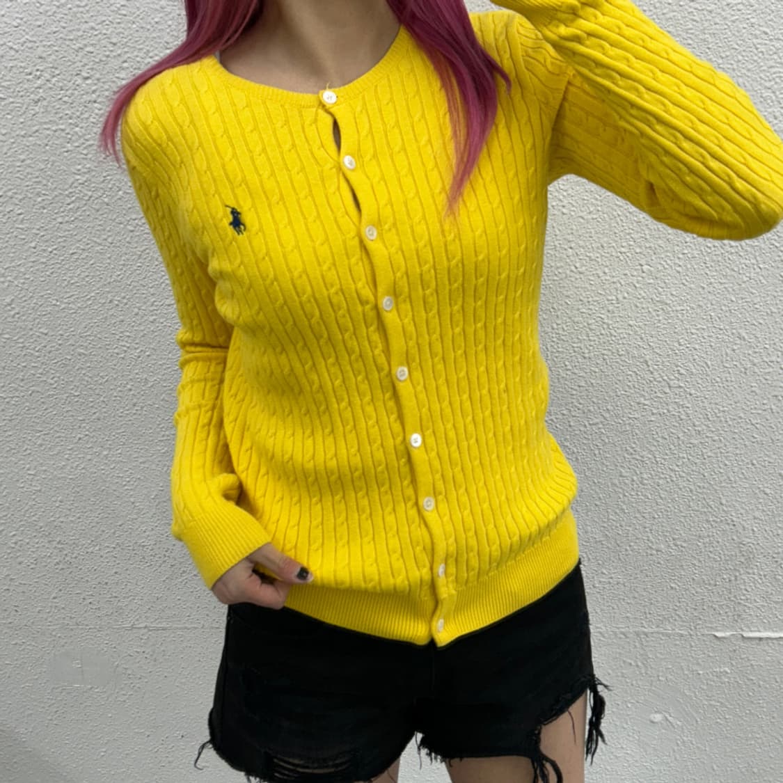 폴로 랄프로렌 네이비포니 옐로우 꽈배기 가디건 XS 상품이미지1