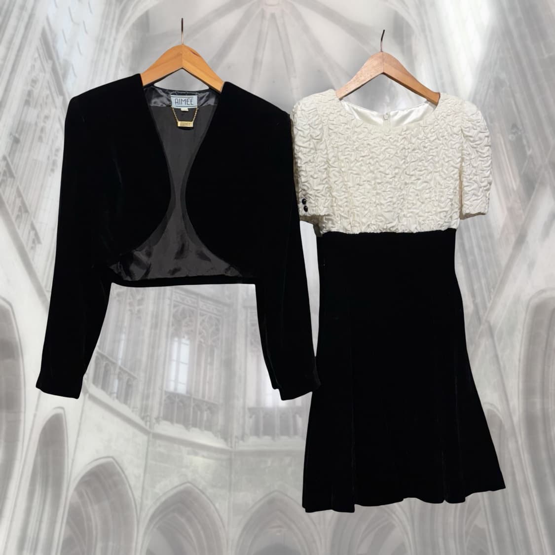빈티지 로맨틱 블랙 벨벳 볼레로 원피스 셋업 상품이미지1