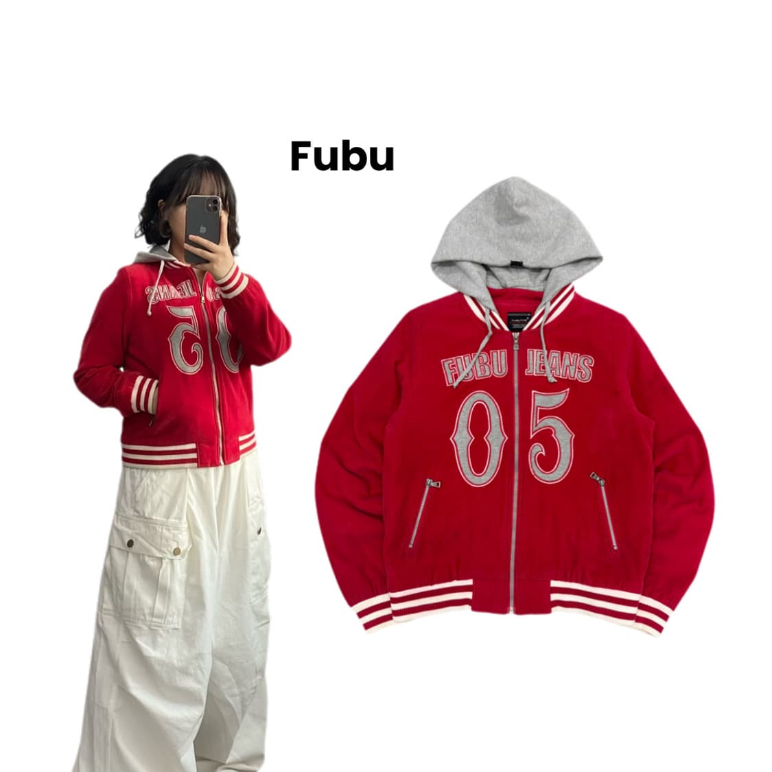 FUBU 후부 코듀로이 베이스볼 빅로고 후드 점퍼 자켓 상품이미지1