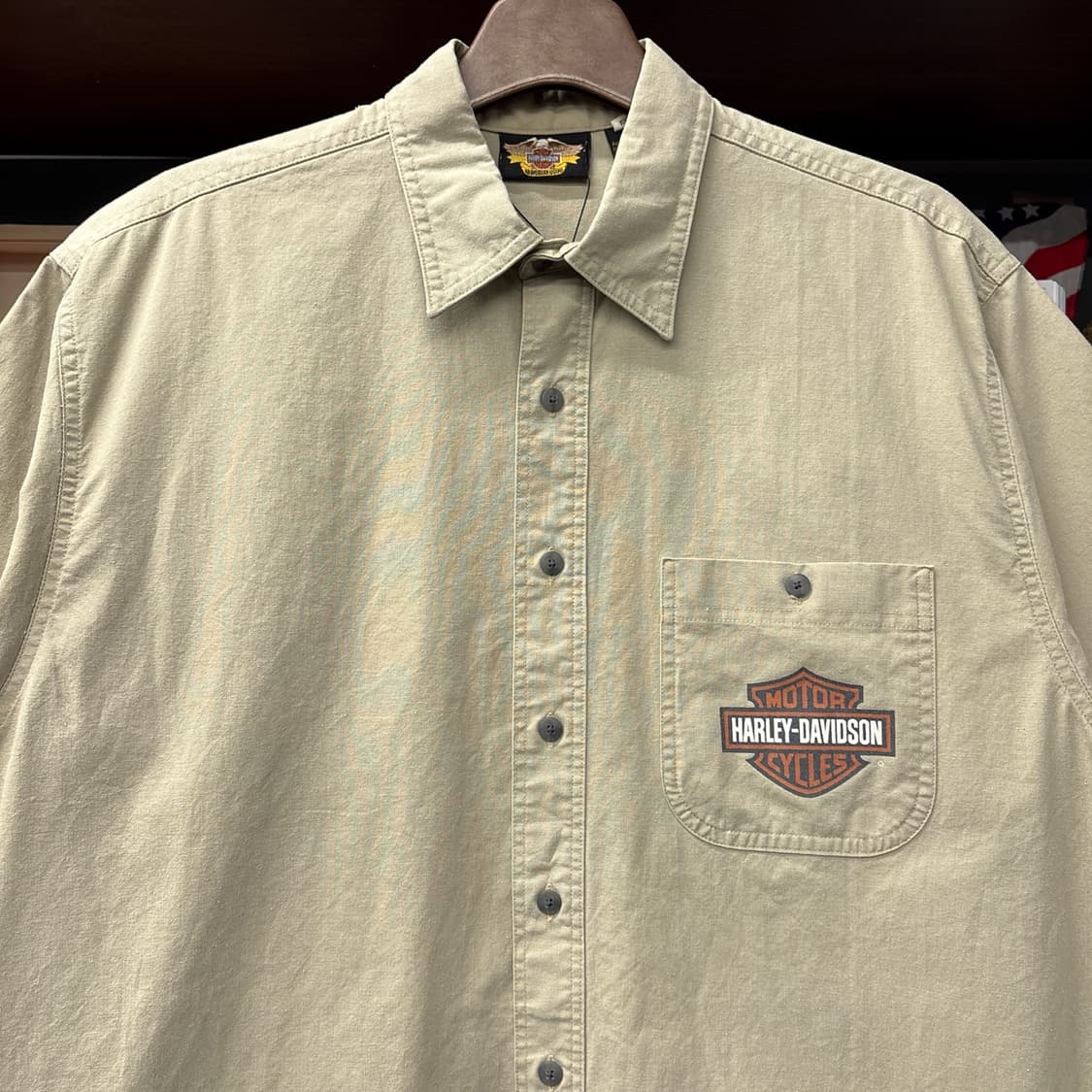 90s 할리데이비슨 V-이글스 쉴드 프린팅 옥스포드 하프셔츠 N1181 상품이미지3
