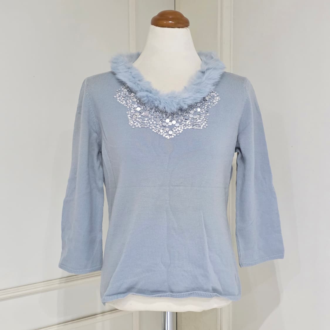 일본빈티지)스나계st 로맨틱 밍크퍼 스팽클 블루 니트 상품이미지2